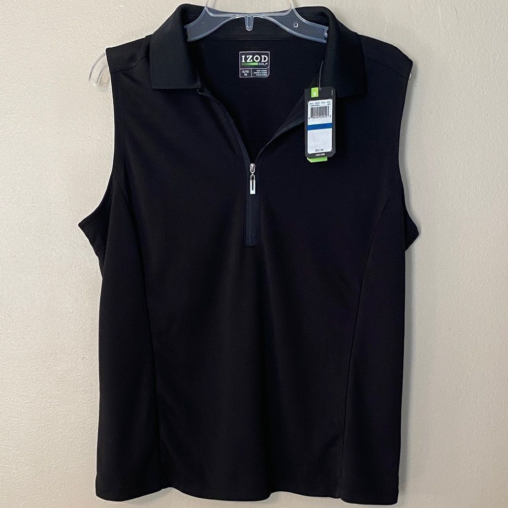 Izod Women's Black Sleeveless Zip Polo Top
